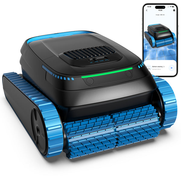 Botluxe PC20 Cordless Robotic Pool Cleaner, 5000 GPH with 150μm Filter, Floor/Wall/Waterline Cleaning, Smart Zigzag Navigation, 5200mAh Battery, App-Controlled Presets for Inground & Above Ground Pools, Deep Blue