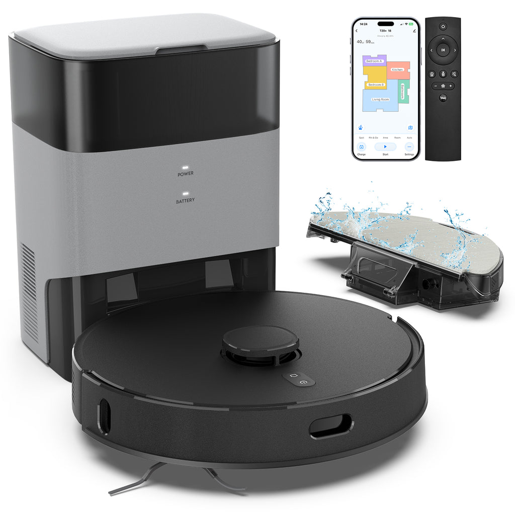 BOTLUXE T20+ Robot Vacuum and Mop Combo Self-Emptying, 6,000Pa Suction Robot Vacuum Cleaner, 75-Day Hands-Free, Home Mapping, APP/Remote Control, 180Mins, Robotic Vacuum for Pet Hair, Carpet, Hard Floor