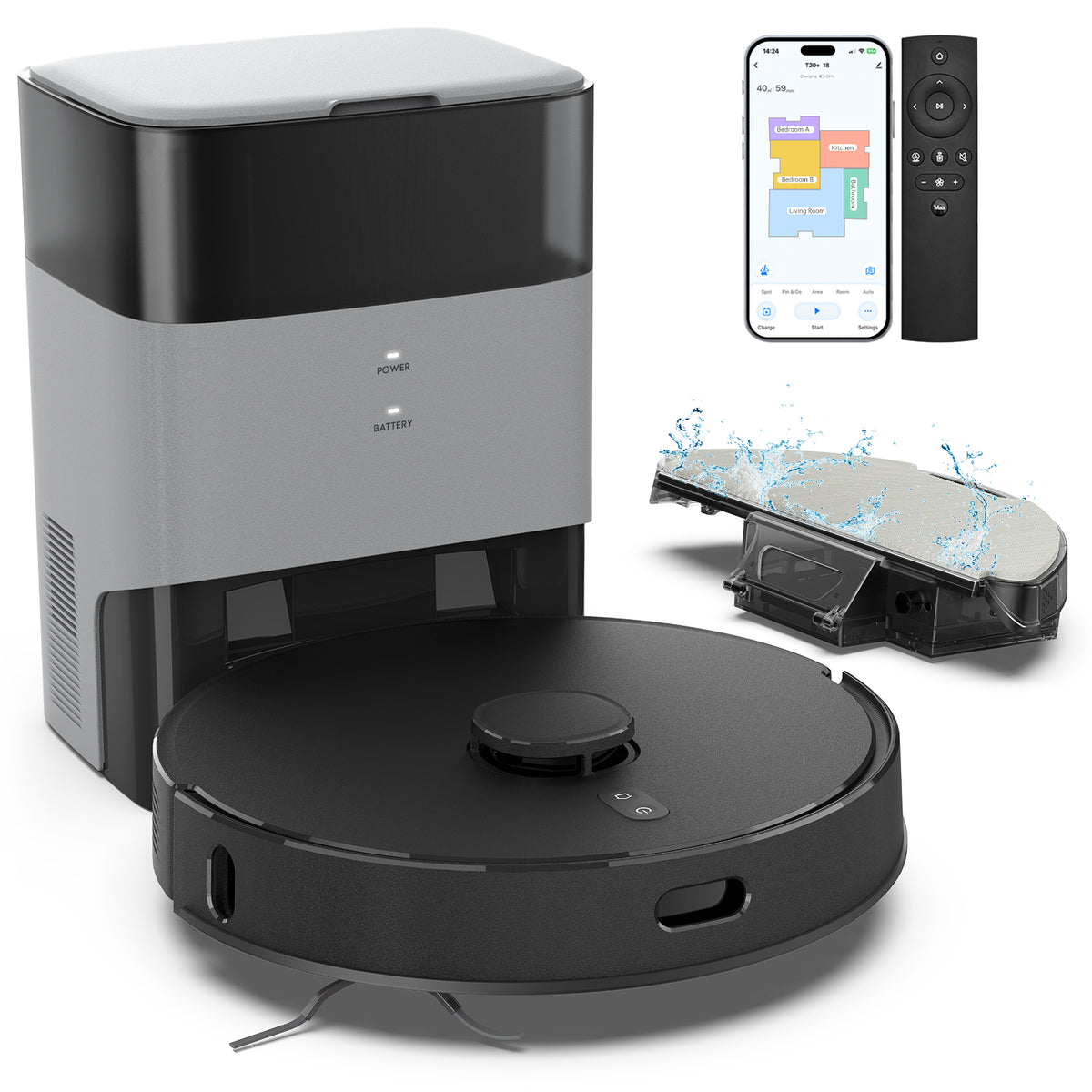 BOTLUXE T20+ Robot Vacuum and Mop Combo Self-Emptying, 6,000Pa Suction Robot Vacuum Cleaner, 75-Day Hands-Free, Home Mapping, APP/Remote Control, 180Mins, Robotic Vacuum for Pet Hair, Carpet, Hard Floor