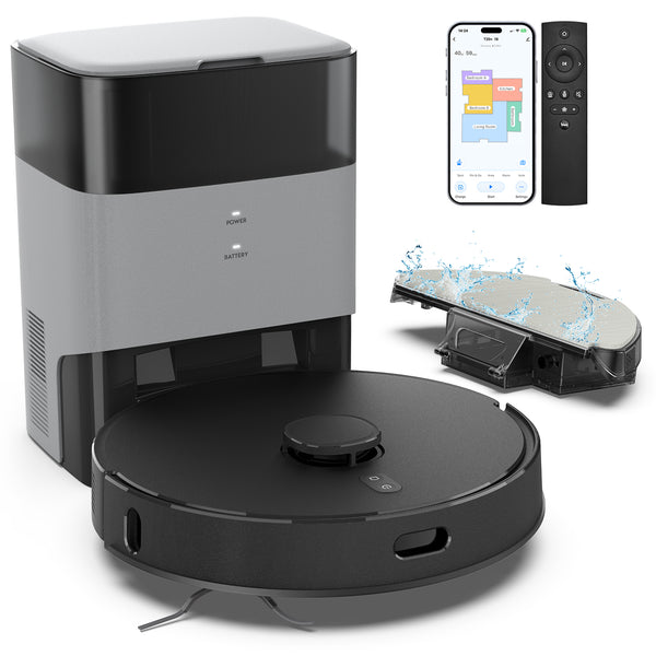 BOTLUXE T20+ Robot Vacuum and Mop Combo Self-Emptying, 6,000Pa Suction Robot Vacuum Cleaner, 75-Day Hands-Free, Home Mapping, APP/Remote Control, 180Mins, Robotic Vacuum for Pet Hair, Carpet, Hard Floor