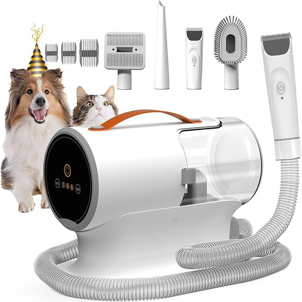 FIXR Dog Grooming Kit with Vacuum - 12,000Pa Suction Electric Clipper + 6 Guide Combs + Shedding Brush + Crevice & Cleaning Tools | 2L Dustbin | <50dB Quiet Motor | for Dogs & Cats