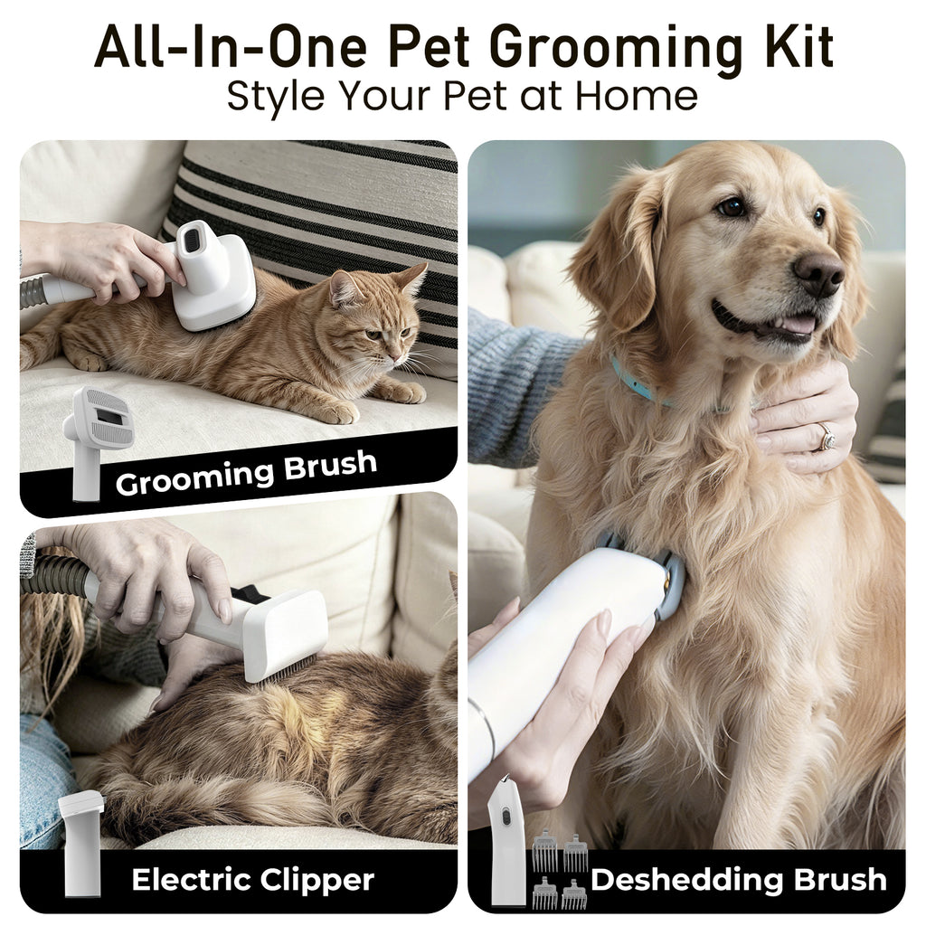 Botluxe Dog Grooming Vacuum Kit, 5-in-1 Pet Grooming Set with 12000Pa Suction, Dog Clippers, Deshedding Brush and Hair Vacuum Cleaner, Low Noise Pet Grooming Tool for Dogs and Cats