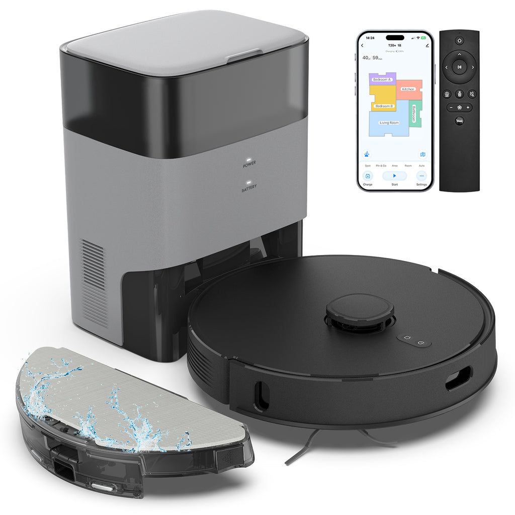 BOTLUXE T20+ Robot Vacuum and Mop Combo Self-Emptying, 6,000Pa Suction Robot Vacuum Cleaner, 75-Day Hands-Free, Home Mapping, APP/Remote Control, 180Mins, Robotic Vacuum for Pet Hair, Carpet, Hard Floor