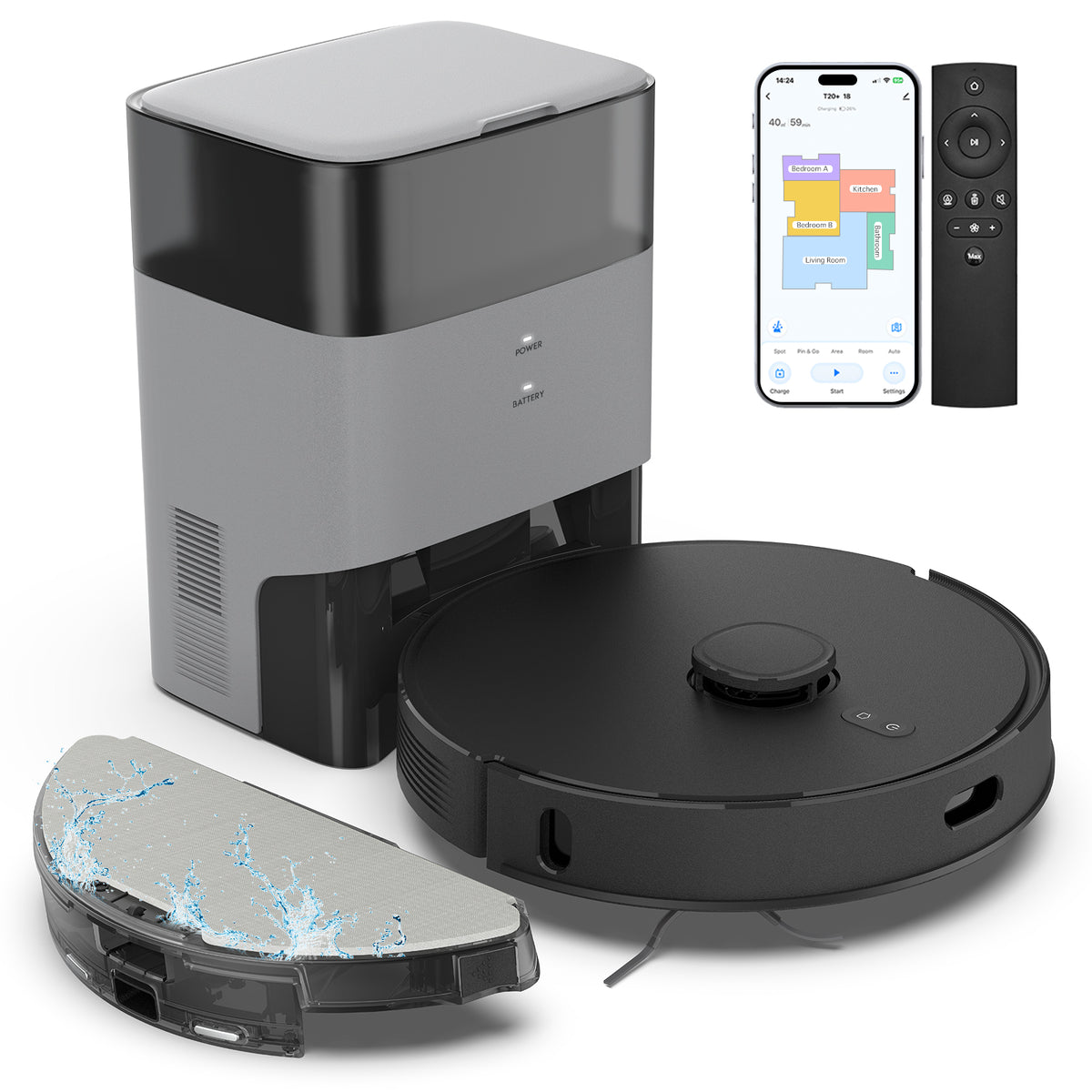 BOTLUXE T20+ Robot Vacuum and Mop Combo Self-Emptying, 6,000Pa Suction Robot Vacuum Cleaner, 75-Day Hands-Free, Home Mapping, APP/Remote Control, 180Mins, Robotic Vacuum for Pet Hair, Carpet, Hard Floor