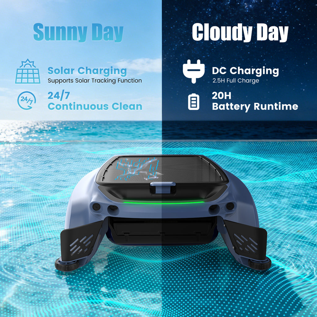 Botluxe SP200 Solar-Powered Robotic Cleaner Pool Skimmer with Three Cleaning Mode App Control,20-Hour Runtime,Smart Obstacle Avoidance