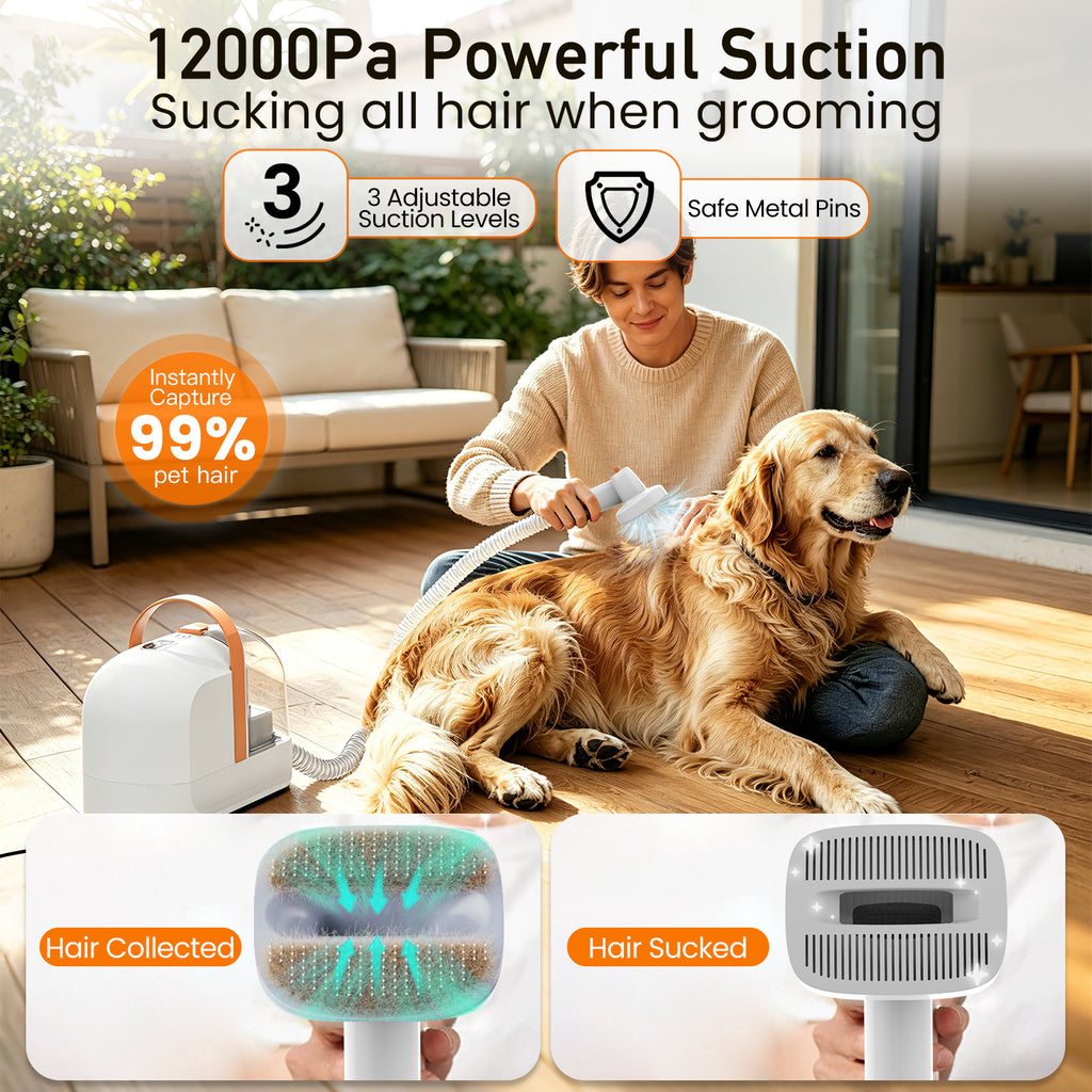 Botluxe Dog Grooming Vacuum Kit, 5-in-1 Pet Grooming Kit with 12000Pa Suction, Electric Clippers, Shedding Brush, Low Noise Pet Hair Vacuum for Dogs and Cats