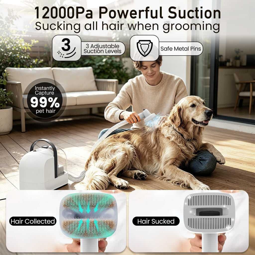 Botluxe Dog Grooming Vacuum Kit, 5-in-1 Pet Grooming Set with 12000Pa Suction, Dog Clippers, Deshedding Brush and Hair Vacuum Cleaner, Low Noise Pet Grooming Tool for Dogs and Cats
