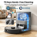 BOTLUXE T20+ Robot Vacuum and Mop Combo Self-Emptying, 6,000Pa Suction Robot Vacuum Cleaner, 75-Day Hands-Free, Home Mapping, APP/Remote Control, 180Mins, Robotic Vacuum for Pet Hair, Carpet, Hard Floor