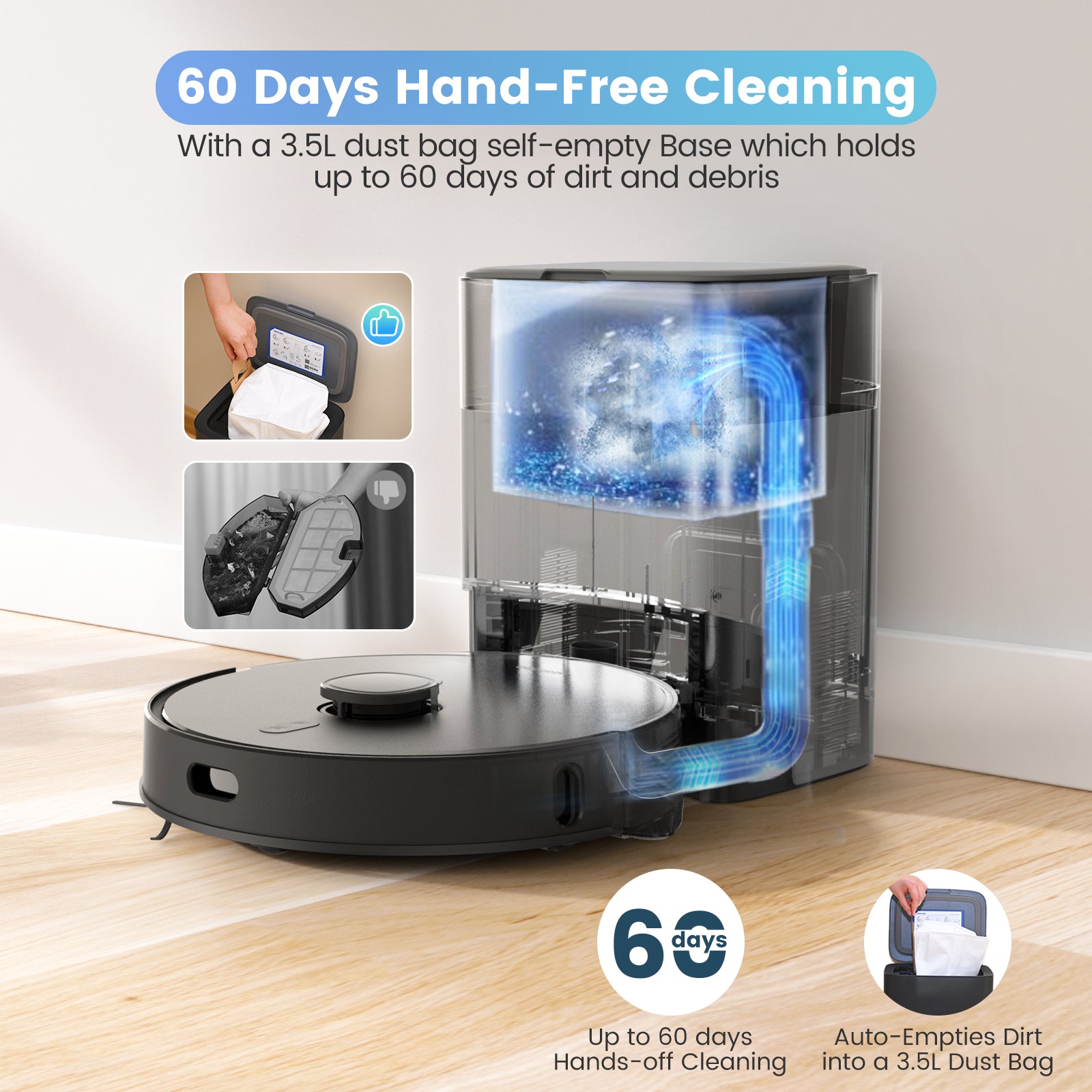 Botluxe Robot Vacuum and Mop Combo T20 with 60 Days Self-Empty Station Voice Control Home Mapping