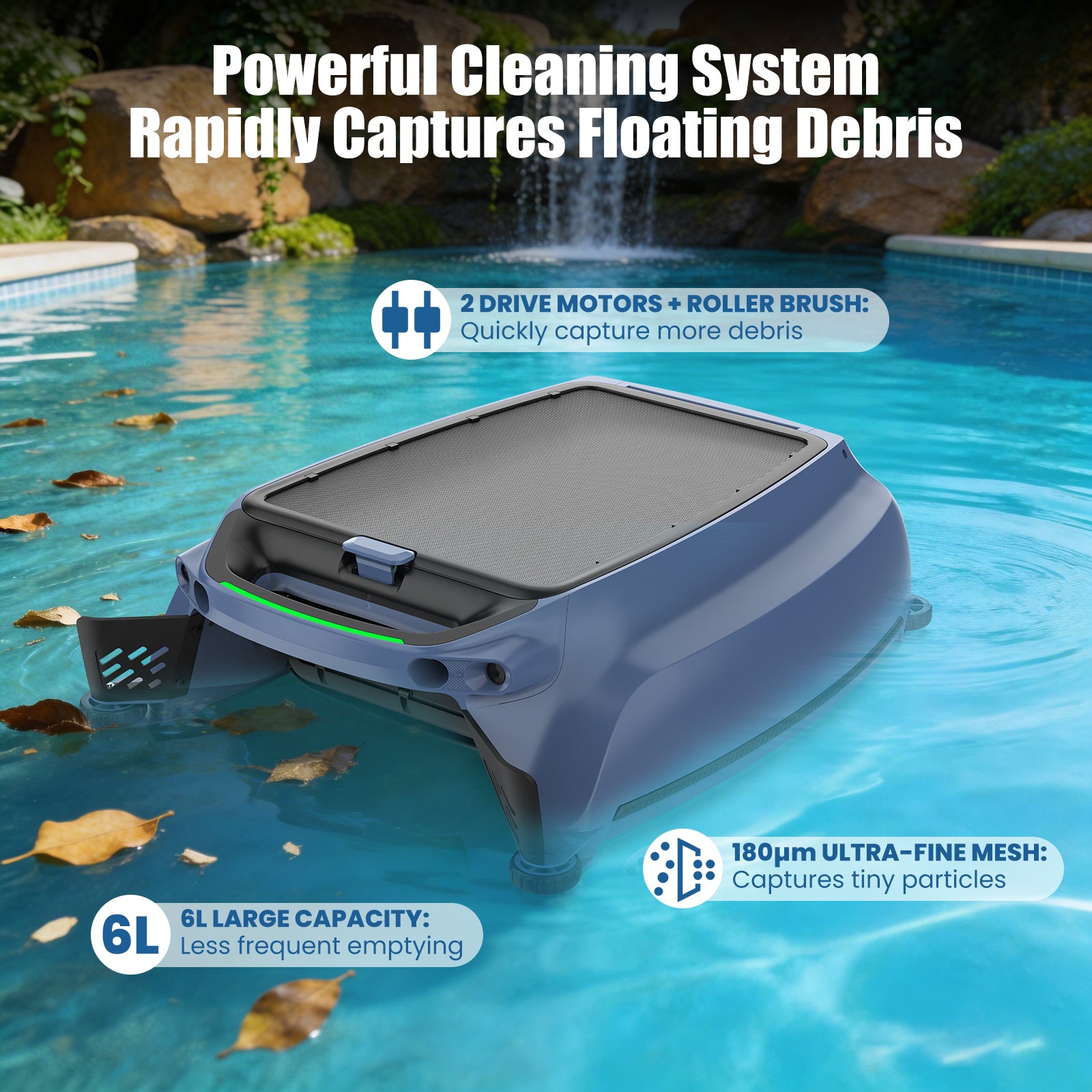 Botluxe SP200 Solar-Powered Robotic Cleaner Pool Skimmer with Three Cleaning Mode App Control,20-Hour Runtime,Smart Obstacle Avoidance
