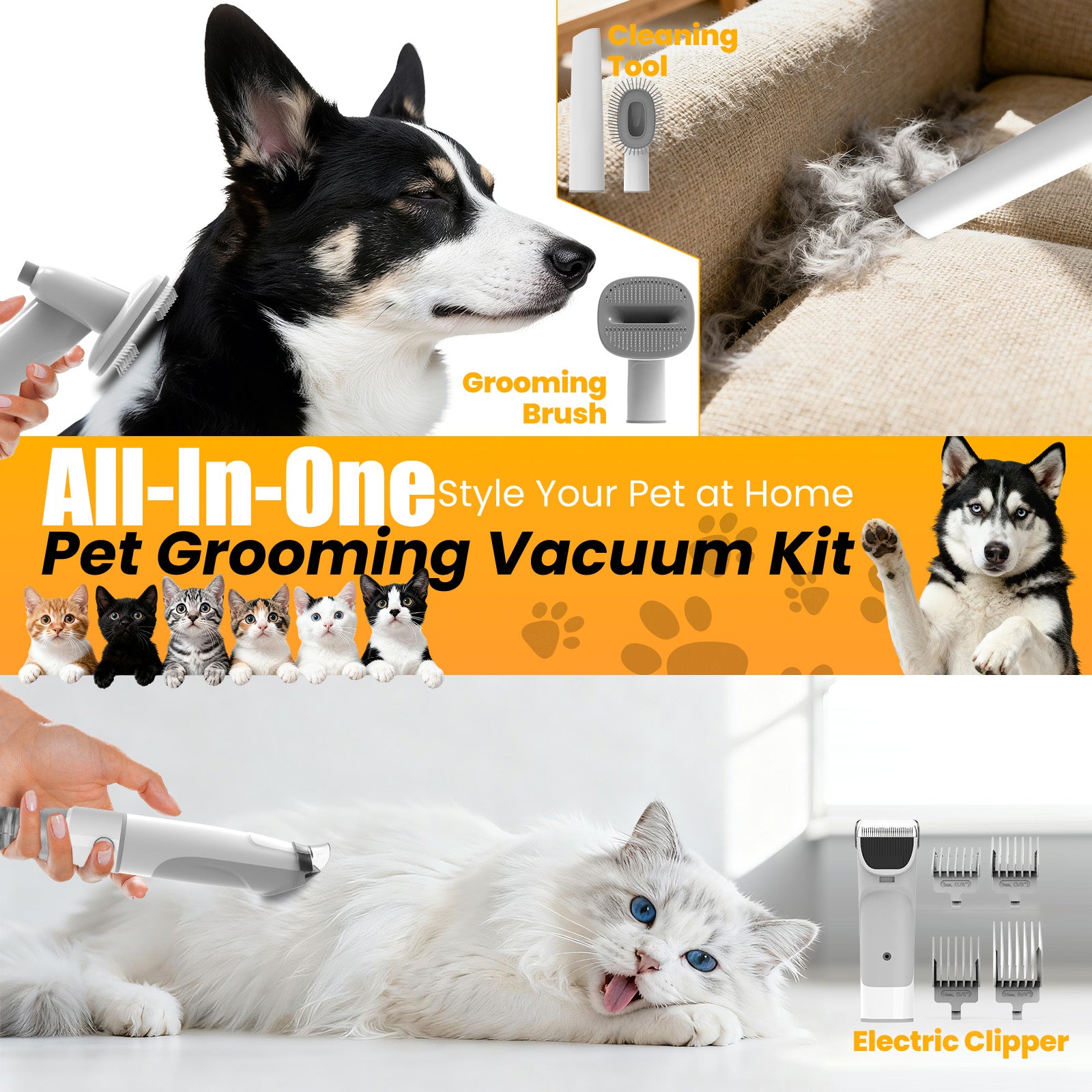 Botluxe GP04 Dog Grooming Kit, 5 Grooming Tools, Pet Grooming Vacuum, Dog Clippers Kit, Low noise