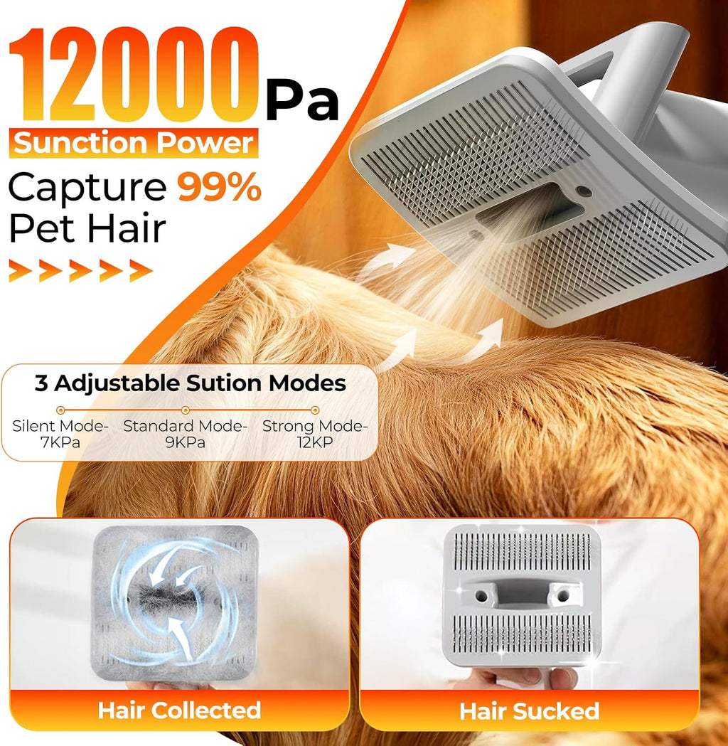 FIXR PG100 Dog Grooming Kit with Vacuum - 12,000Pa Suction Electric Clipper + Guide Combs + Shedding Brush + Crevice & Cleaning Tools, 2L Dustbin, 50dB Quiet Motor for Dogs & Cats, Blue