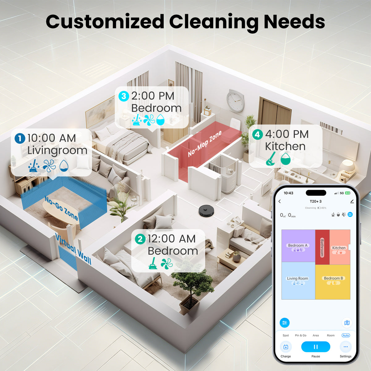 BOTLUXE T20+ Robot Vacuum and Mop Combo Self-Emptying, 6,000Pa Suction Robot Vacuum Cleaner, 75-Day Hands-Free, Home Mapping, APP/Remote Control, 180Mins, Robotic Vacuum for Pet Hair, Carpet, Hard Floor