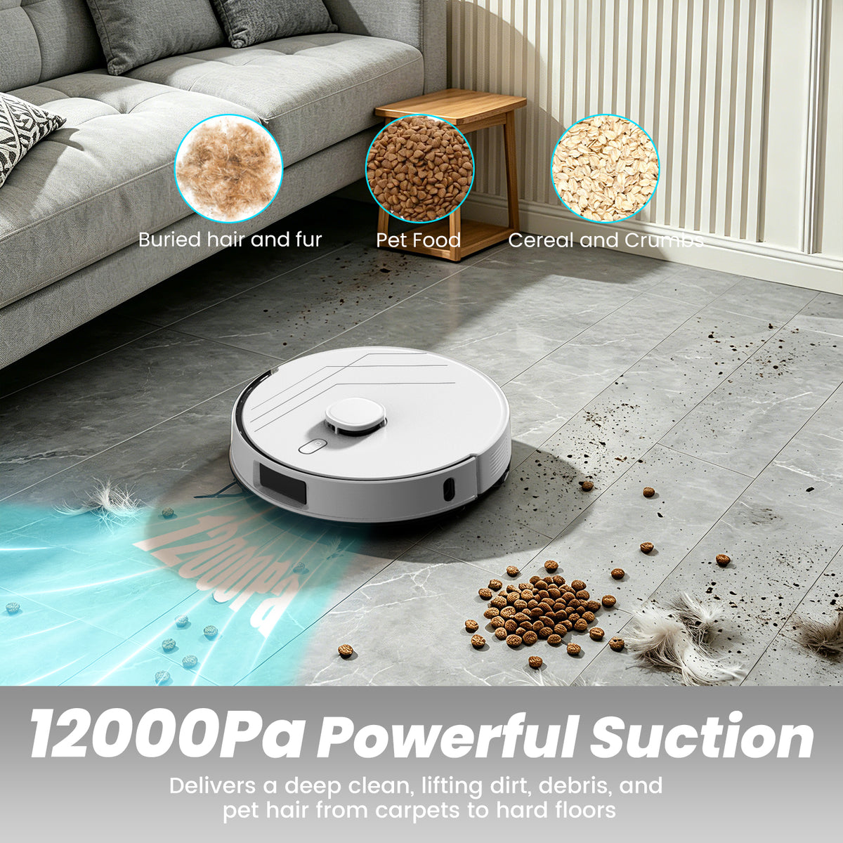 BOTLUXE Robot Vacuum and Mop Self-Emptying with 12,000Pa No-Collision Obstacle Avoidance, Carpet Detection, Anti-Tangle Brushes, 240 Mins, 75-Day Capacity, No-Go Zones, Home Mapping, App/Alexa Control,T30+