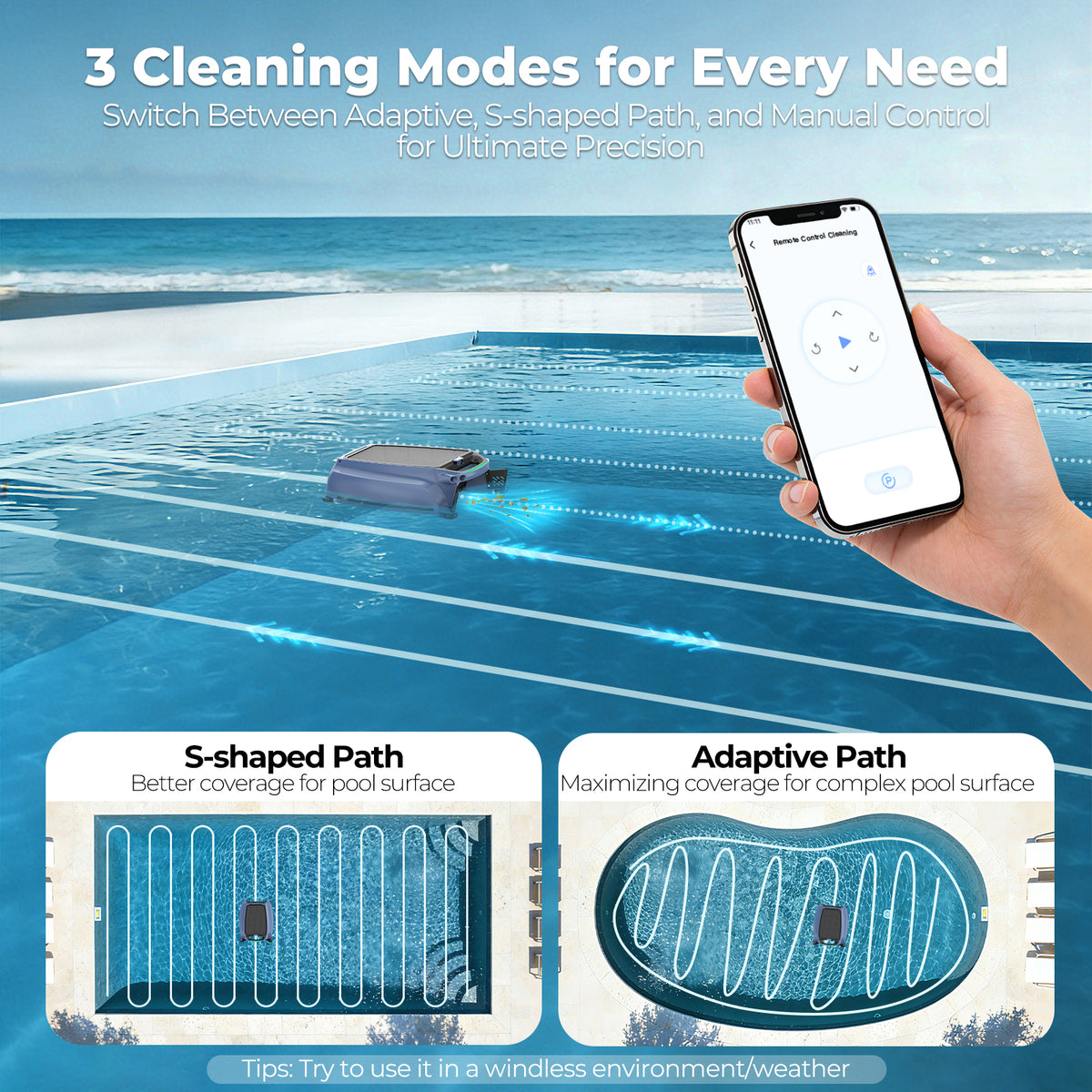 BOTLIFE PS100 Solar Pool Skimmer Robot, Automatic Pool Surface Cleaner with Smart App