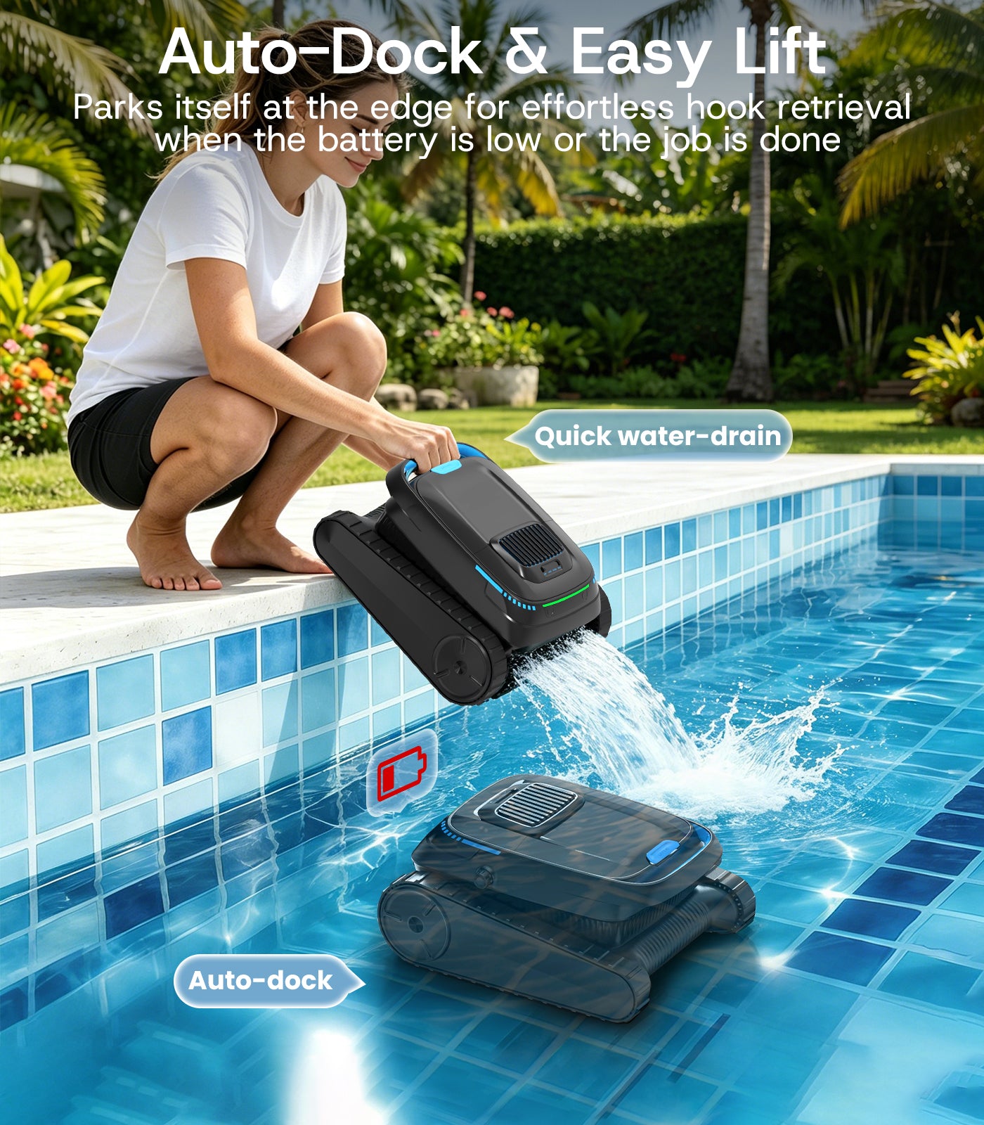 Botluxe Robotic Pool Vacuum Cleaner PC10 Cordless Wall-Climbing for Above-Ground Pools and In-Ground Pools
