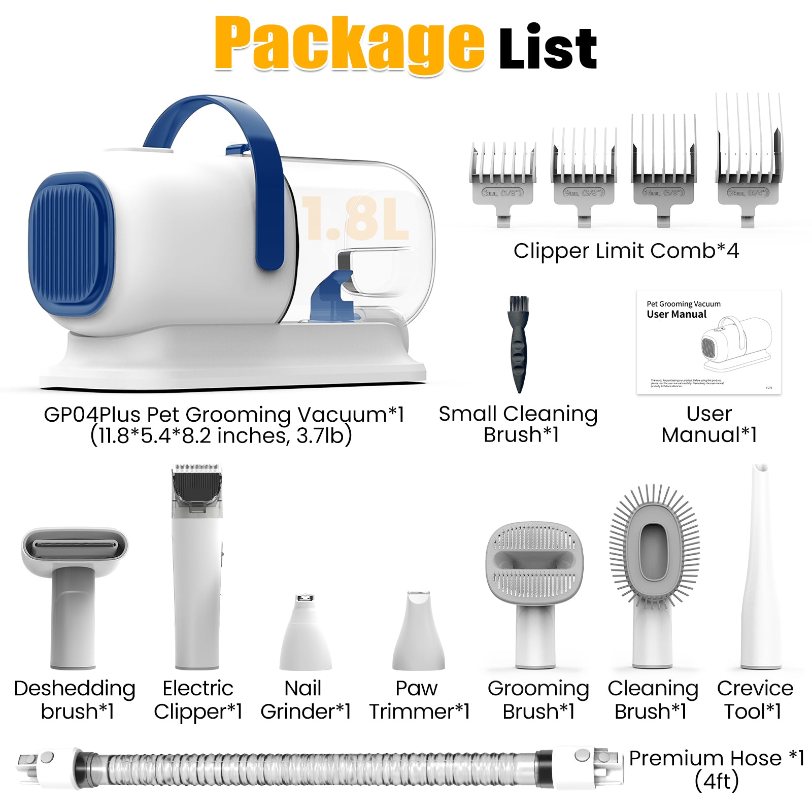 Botluxe GP04+ Dog Grooming Kit, 5 Grooming Tools, Pet Grooming Vacuum, Dog Clippers Kit, Low noise