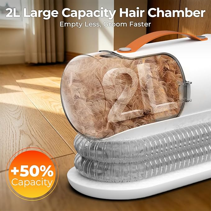 FIXR Dog Grooming Kit with Vacuum - 12,000Pa Suction Electric Clipper + 6 Guide Combs + Shedding Brush + Crevice & Cleaning Tools | 2L Dustbin | <50dB Quiet Motor | for Dogs & Cats