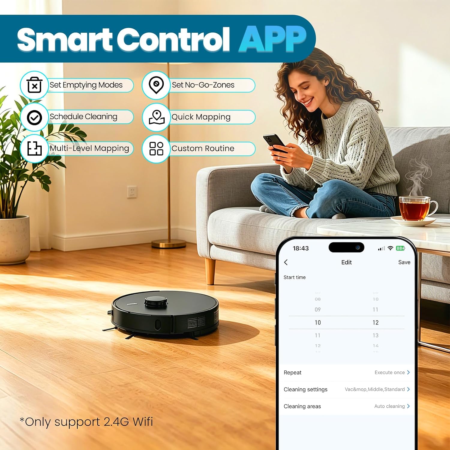 E10+ Robot Vacuum & Mop Combo Self Emptying with 8,000Pa, Robotic Vacuums Cleaner for Pet Hair, LiDAR Navigation, 75-Day Capacity, Carpet Detection, Anti-Tangle, 150-Min Runtime, for Floors, Carpet