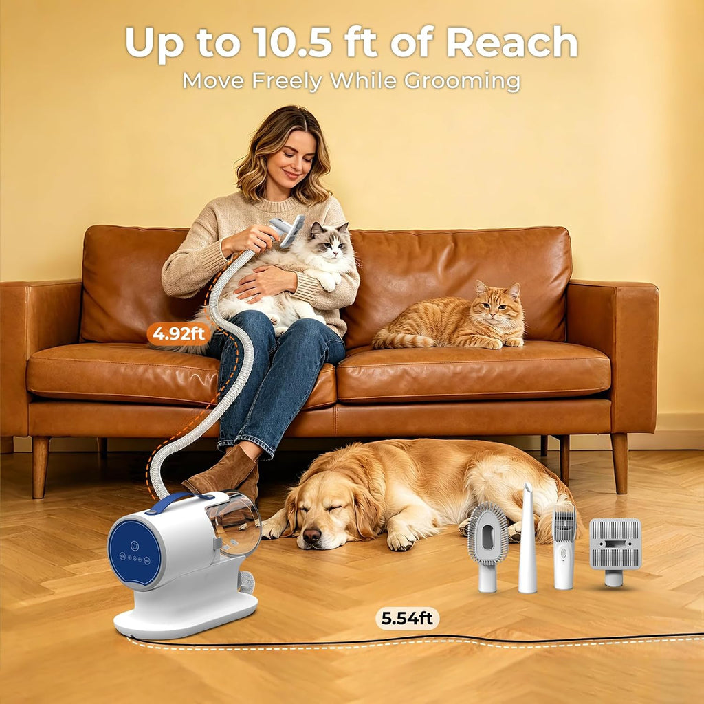 FIXR PG100 Dog Grooming Kit with Vacuum - 12,000Pa Suction Electric Clipper + Guide Combs + Shedding Brush + Crevice & Cleaning Tools, 2L Dustbin, 50dB Quiet Motor for Dogs & Cats, Blue