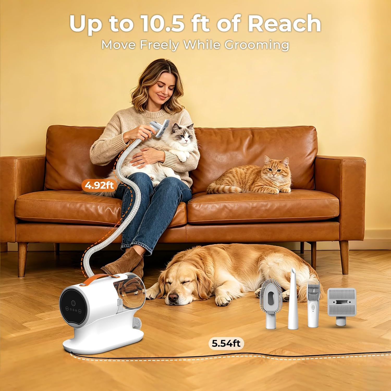 FIXR Dog Grooming Kit with Vacuum - 12,000Pa Suction Electric Clipper + 6 Guide Combs + Shedding Brush + Crevice & Cleaning Tools | 2L Dustbin | <50dB Quiet Motor | for Dogs & Cats