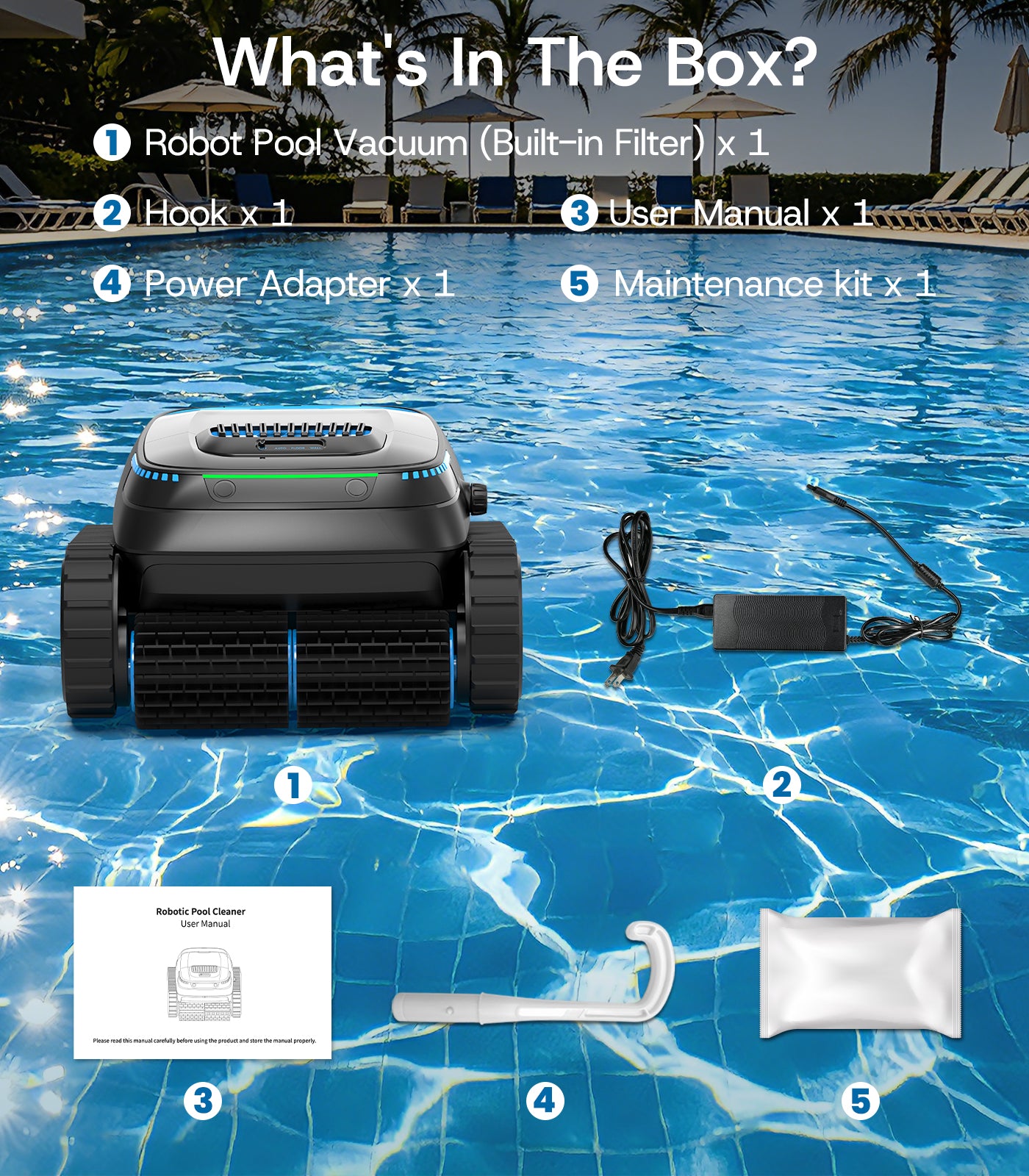 Botluxe Robotic Pool Vacuum Cleaner PC10 Cordless Wall-Climbing for Above-Ground Pools and In-Ground Pools